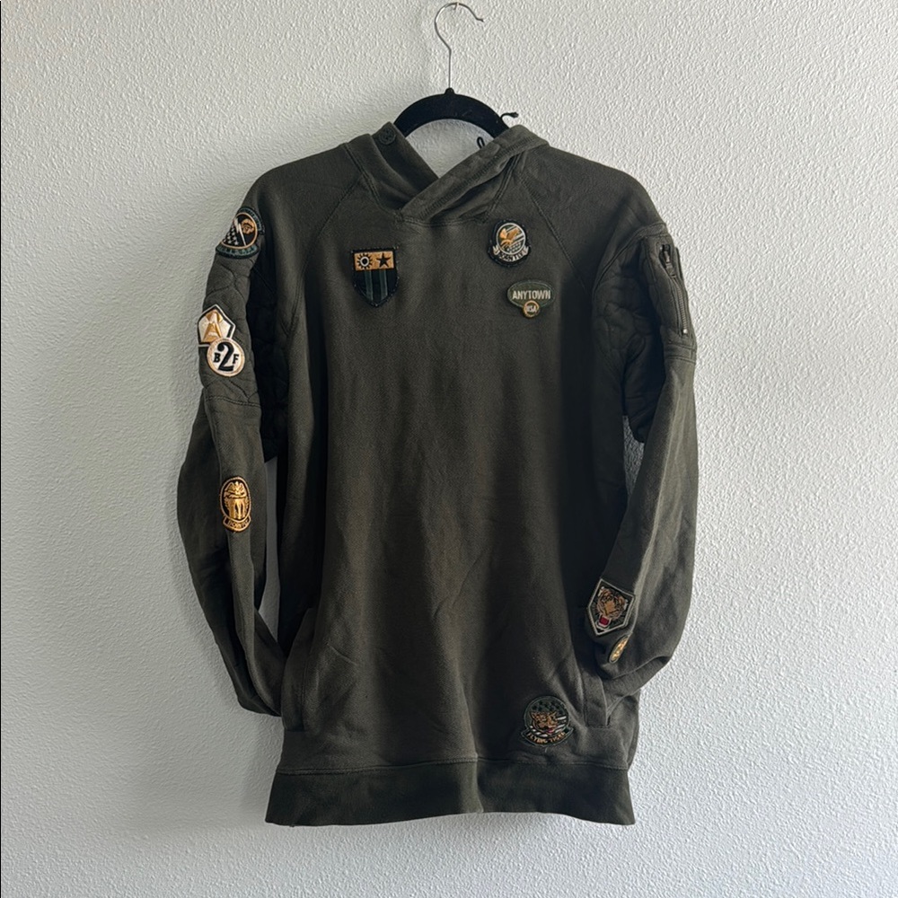 Men's Olive Green Hoodie with Patches